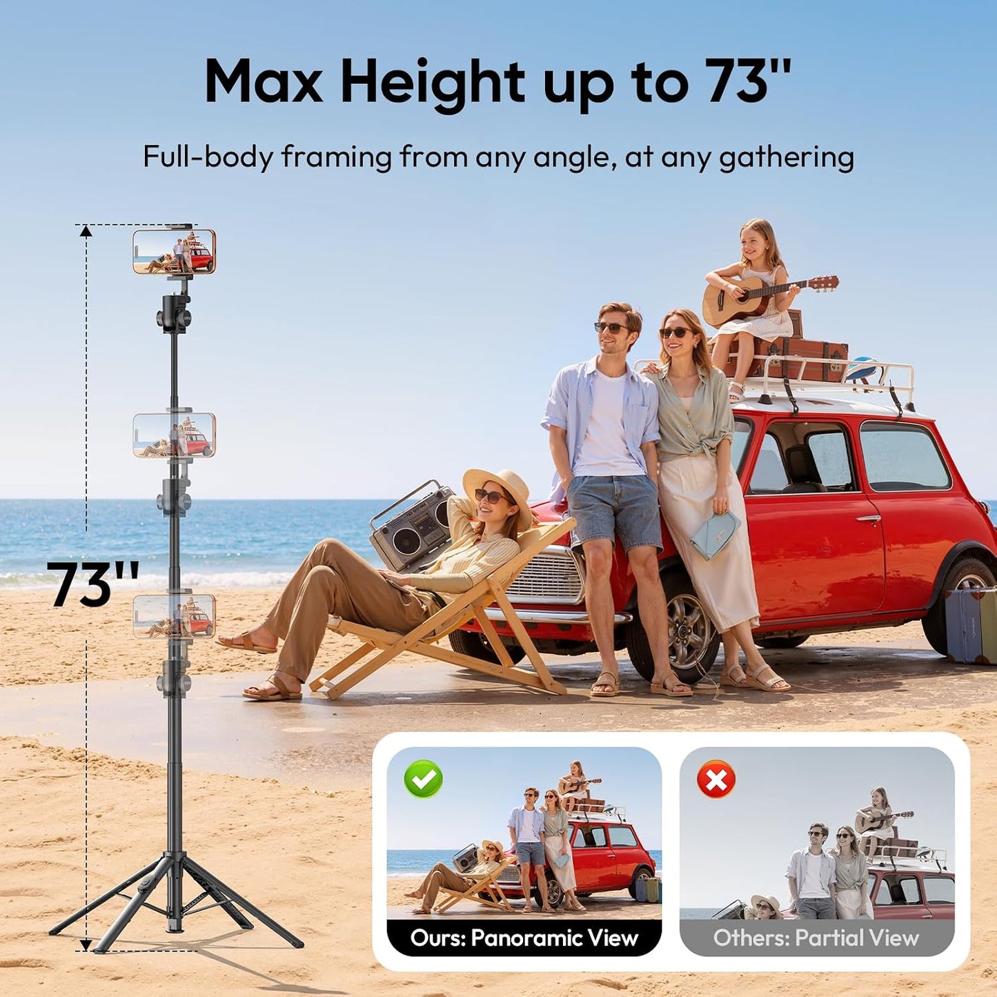 ULANZI SK32 Selfie Stick w Remote, 71''Auto Open & Lift-Close Phone Tripod