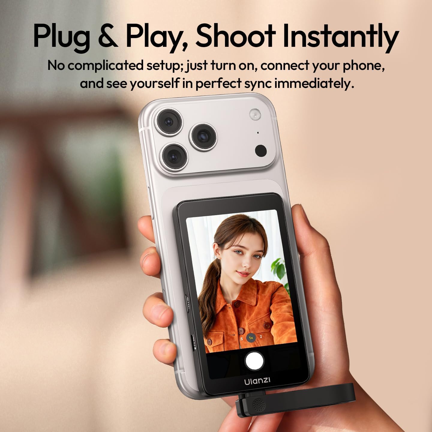 ULANZI VM1 MagSafe Selfie Monitor 4K60fps Preview, 3.97″ HD, Plug&Play Live/Rear