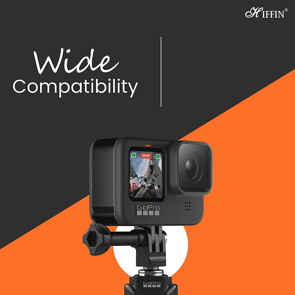 HIFFIN® Tripod Mount Adapter Compatible with GoPro Hero 8, 7, 6, 5, 4, Session, 3+, 3, 2, 1, Hero (2018), Fusion, DJI Osmo, Sjcam, Xiaoyi Action Cameras