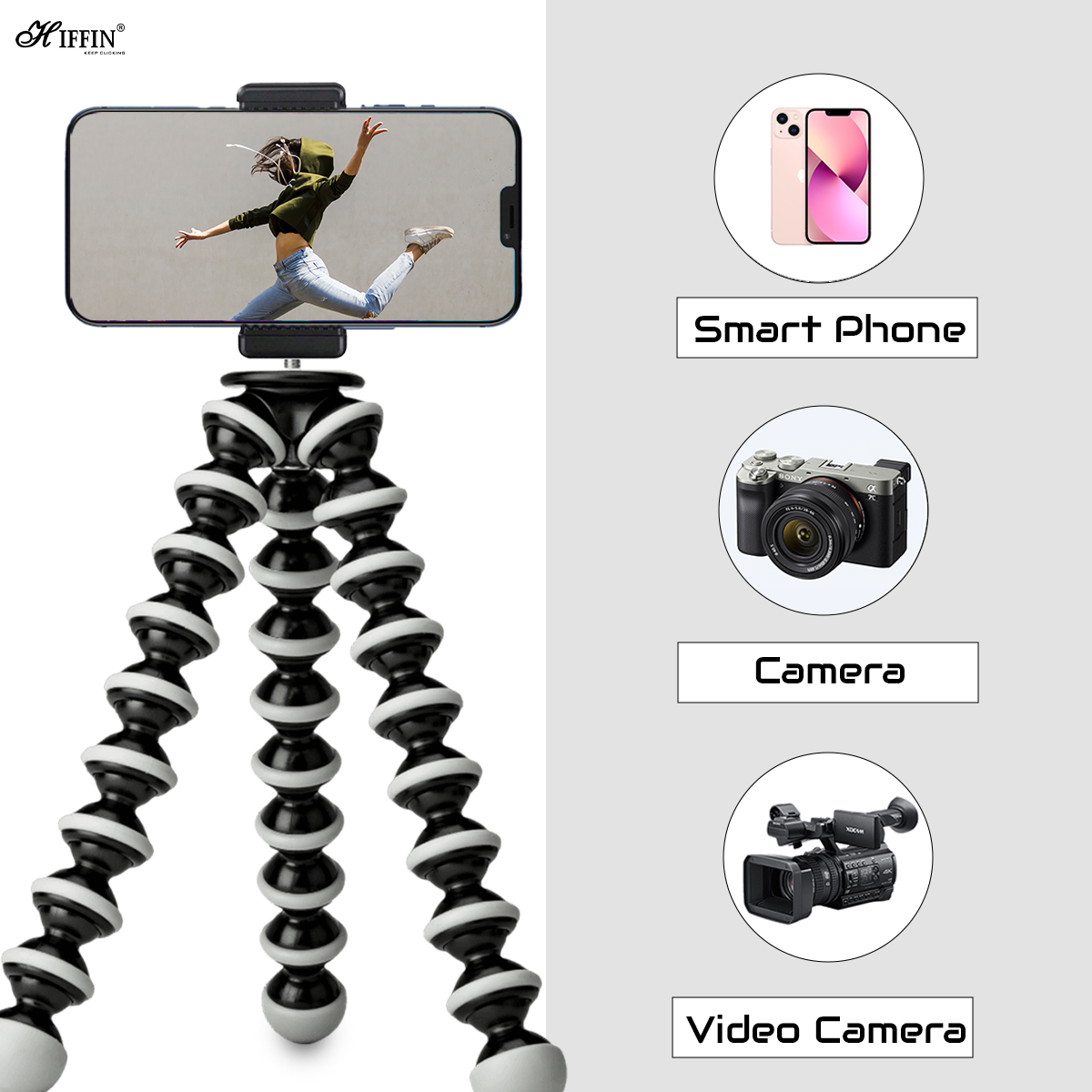 HIFFIN 13 inch 33.02 CM Jumbo Flexible Gorillapod Tripod with Mobile A