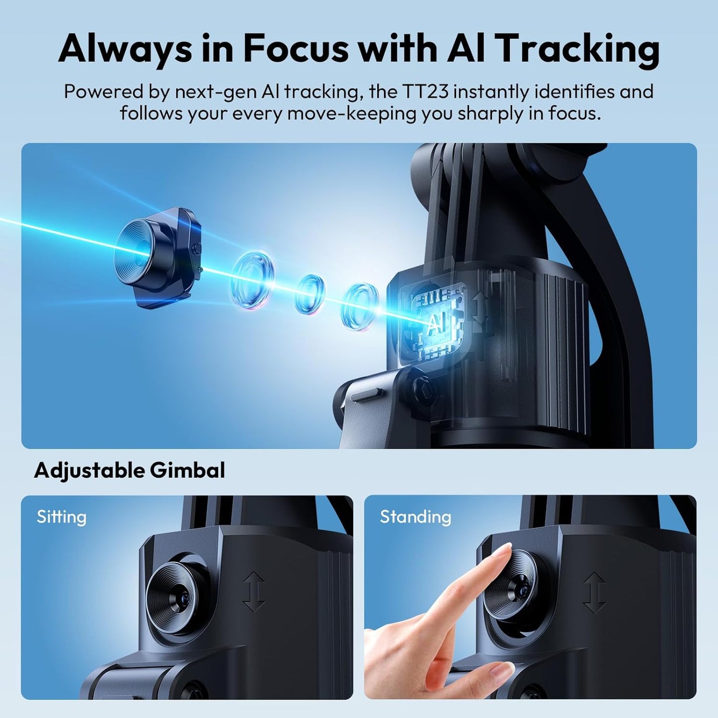 ULANZI TT23 64" Auto Face Tracking Tripod, 360° Selfie Stick w/ Remote for iPhone/Android