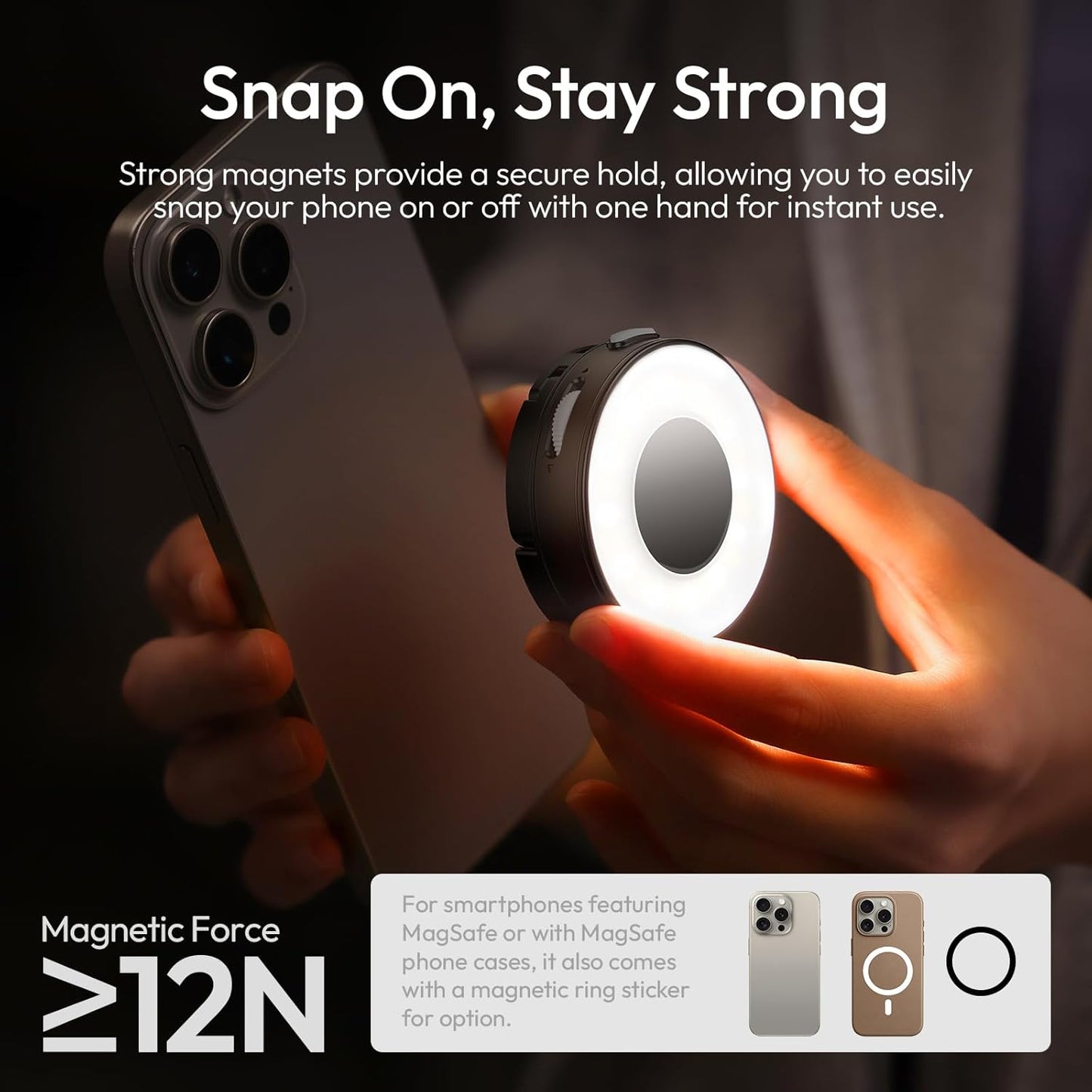 ULANZI ML05 Maglock Magnetic iPhone Ring Light Mirror 9000K CRI≥97 FullAngle LED, White/Black