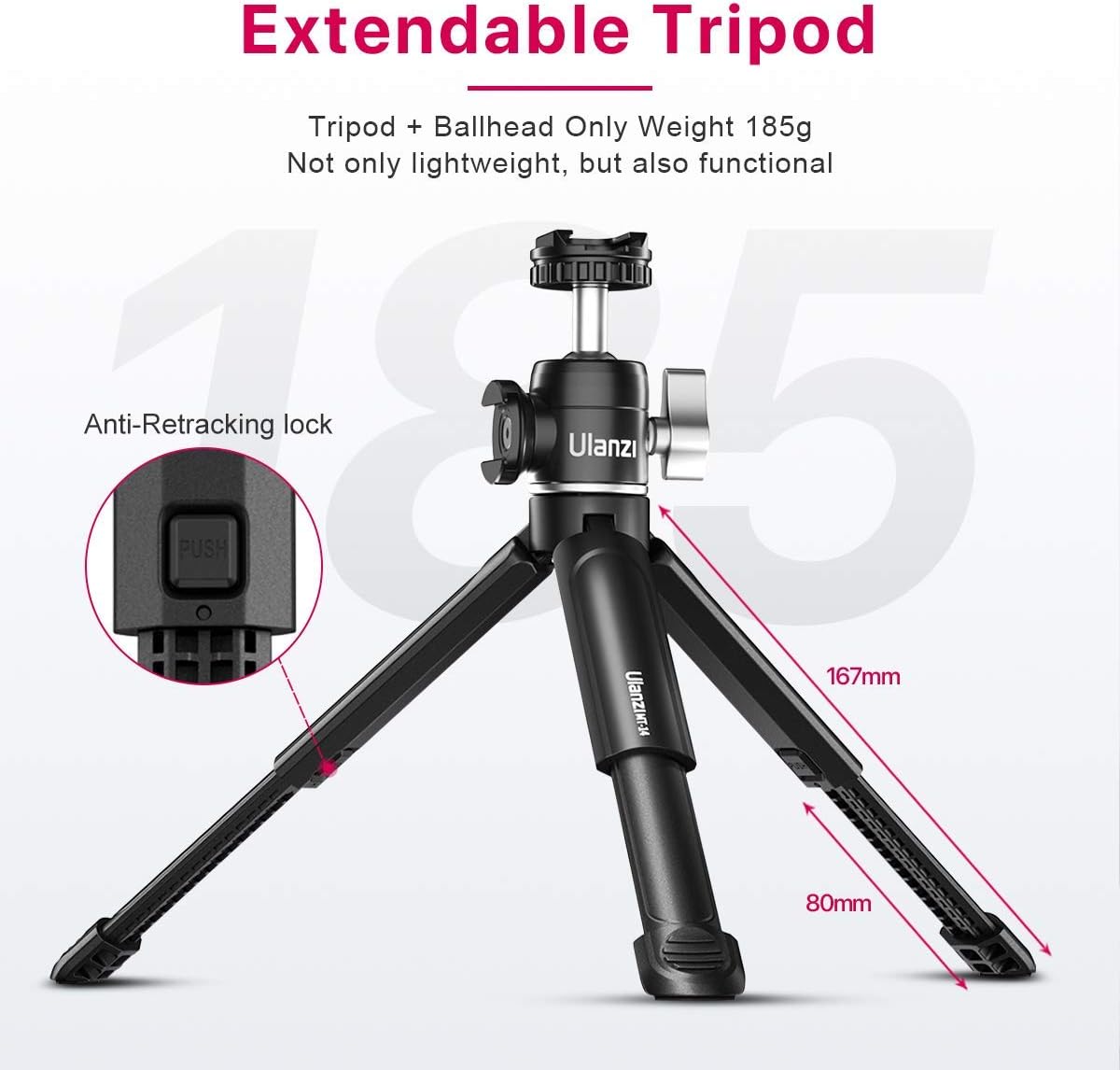 ULANZI Mini Tripod 360° Ball Head Cold Shoe Extendable Vlog Camera Stand ( U60 + MT14)
