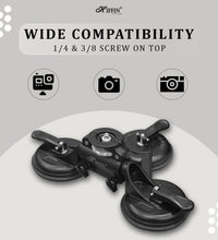 HIFFIN Universal Triple Camera Suction Cup Mount Holder with 1/4" and 3/8" Screws and Compatibility with Cameras, DSLRs, Camcorders, Ball Heads & More