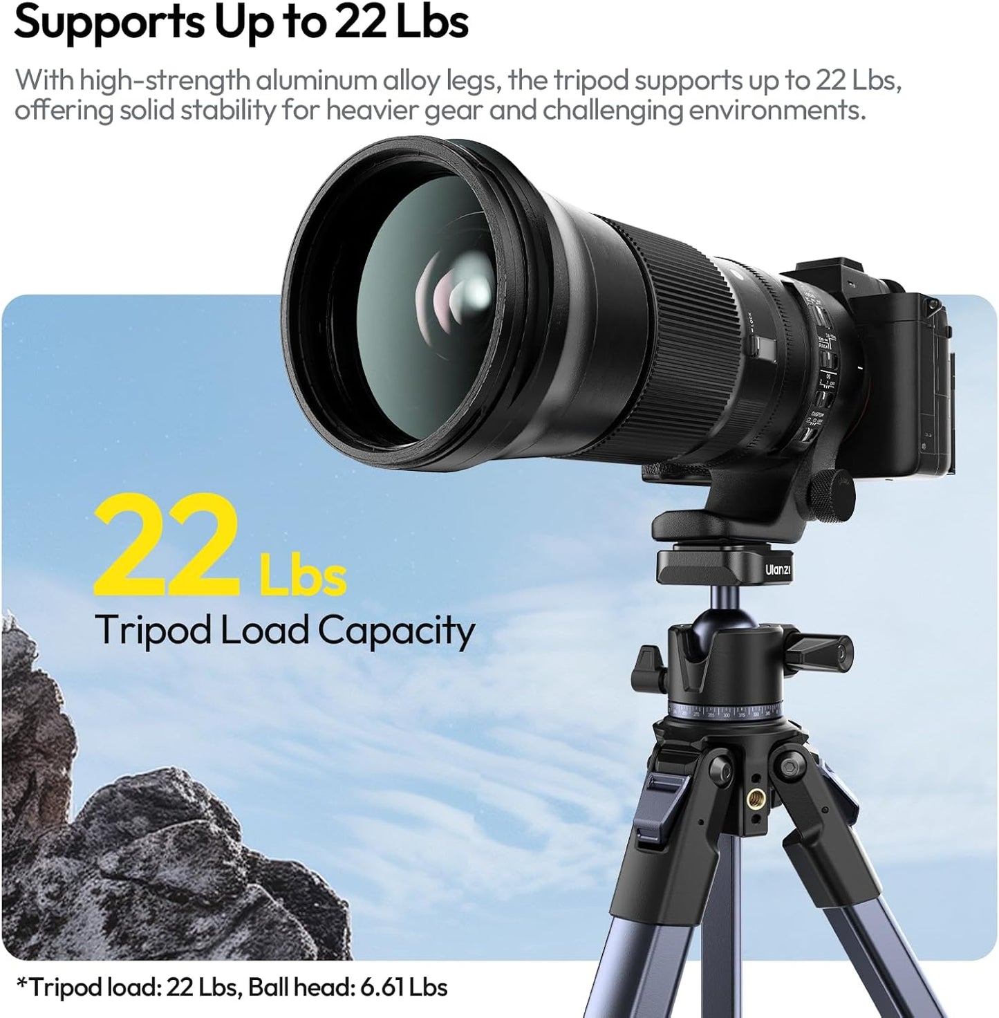 Ulanzi OMBRA II Travel Camera Tripod (T156) – Lightweight Portable Black Tripod