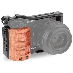 HIFFIN Upgrade Metal Cage with Wood Handle for Sony Alpha ZV-E10 Video Shooting Accessories, Cold Shoe Mic/Light Extension Video Cage Vlogging Camera Kit
