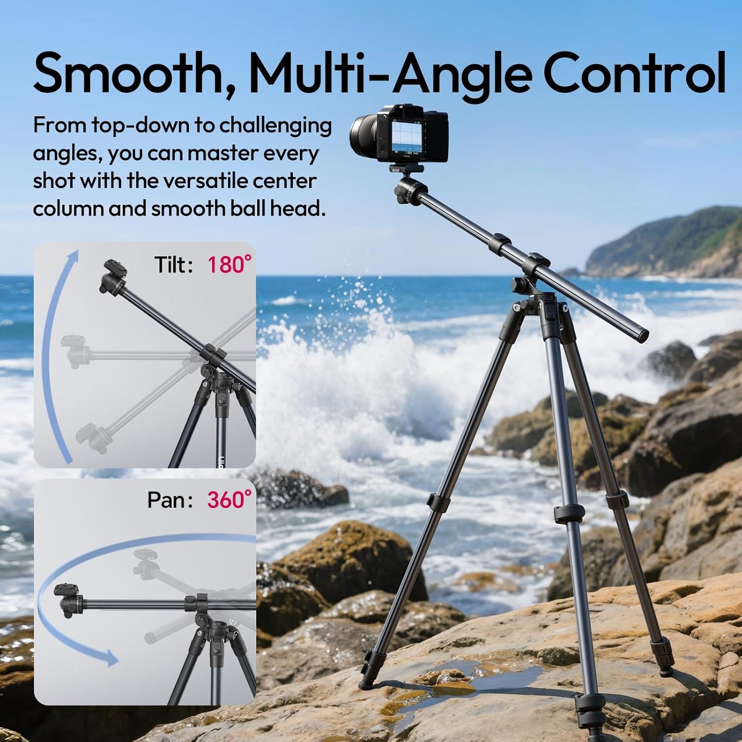 ULANZI TT59 Horizontal Overhead Tripod, 68.9" Foldable, Uka Quick Release Ball Head