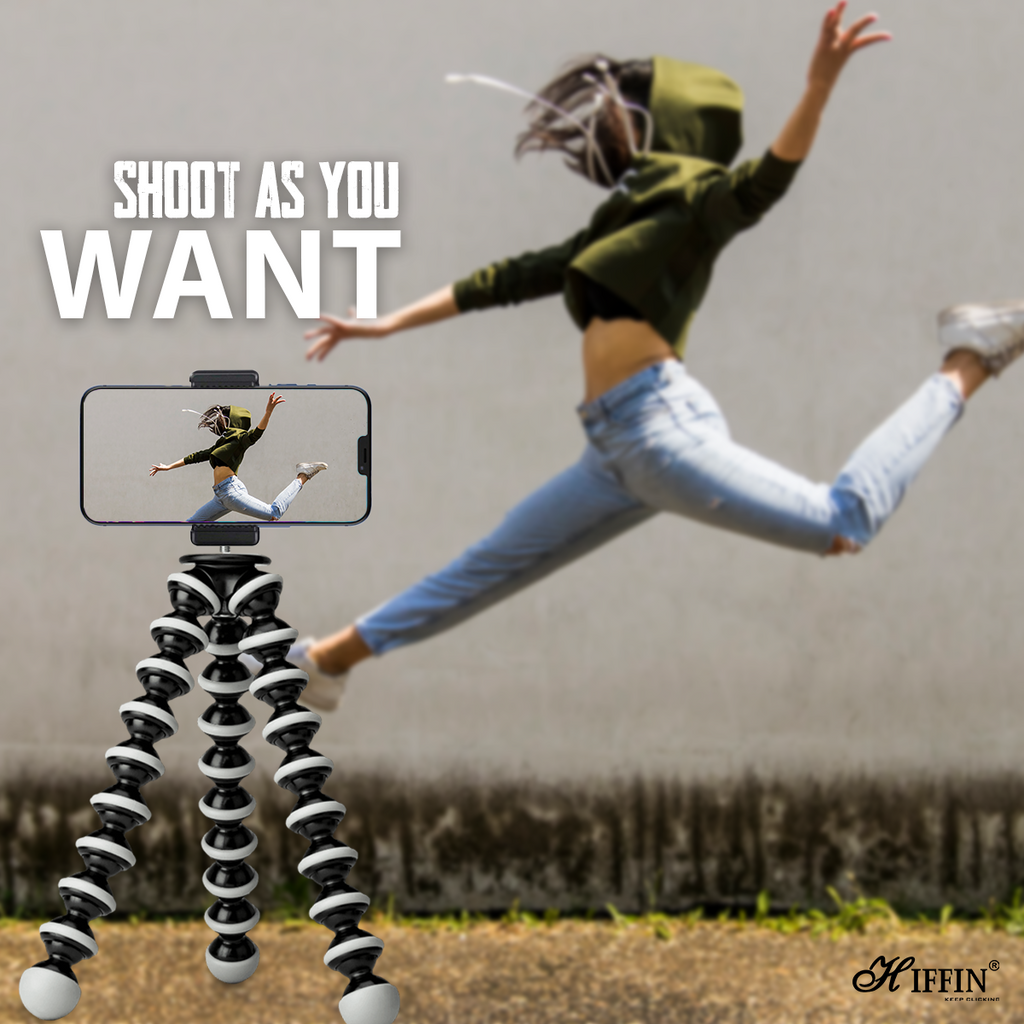 HIFFIN 13 inch Jumbo Flexible Gorillapod Tripod with Mobile Attachment for DSLR, Action Cameras & Smartphones(Black)(Gorilla Jumbo Tripod 13 + 3 inches with Holder R)