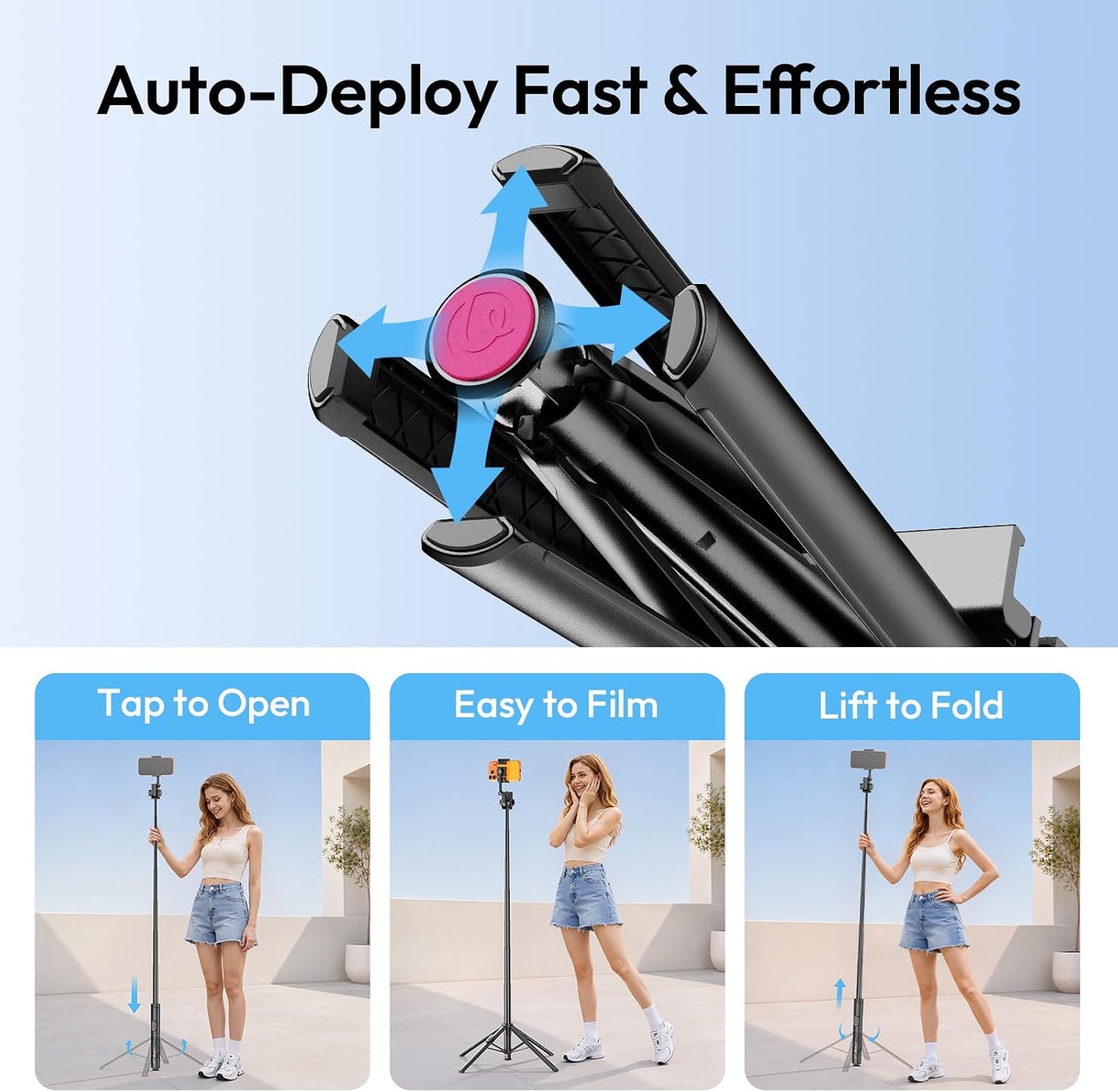 ULANZI SK32 Selfie Stick w Remote, 71''Auto Open & Lift-Close Phone Tripod