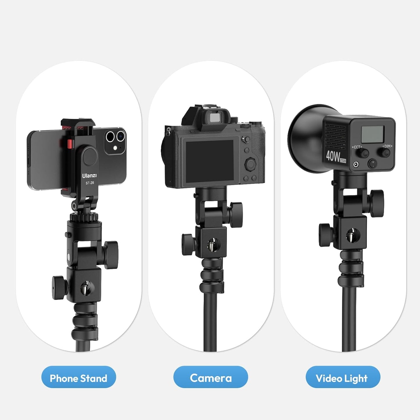 ULANZI LA04 Light Stand Adapter, 1/4” QR Mount, 180° Tilt, 3kg Load Capacity