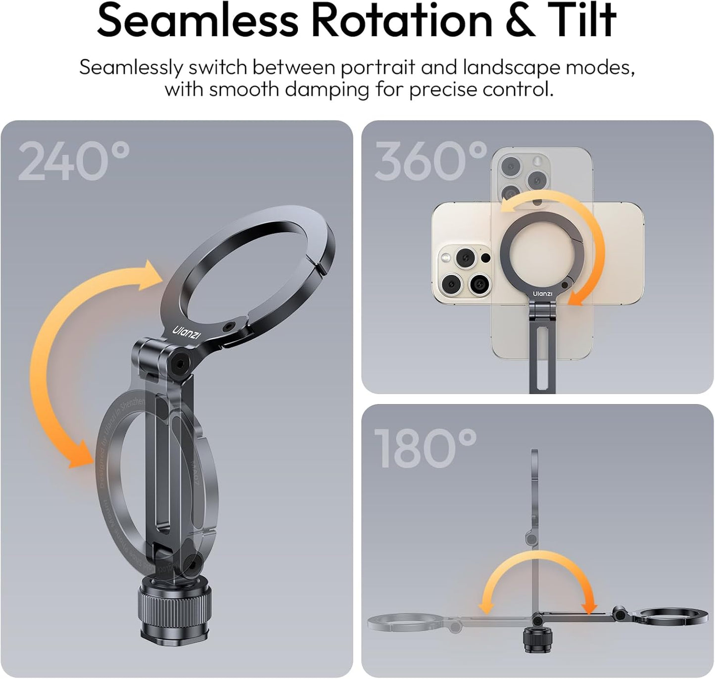 MA07 Magnetic Phone Tripod Mount for Magsafe, Aluminum Mount 1/4" Screw, Cold Shoe