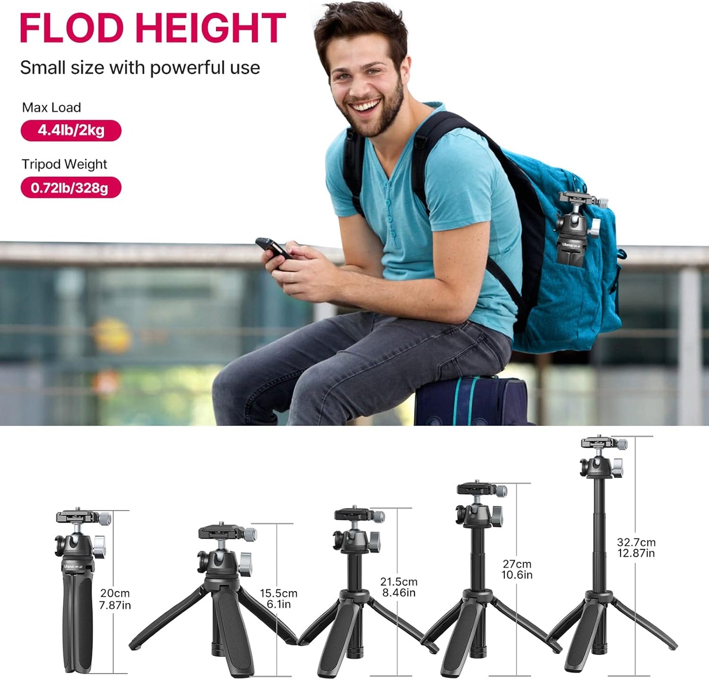 ULANZI MT-47 Mini Tripod, 360° Ball Head, Arca Plate, DSLR/Vlog/Selfie Use