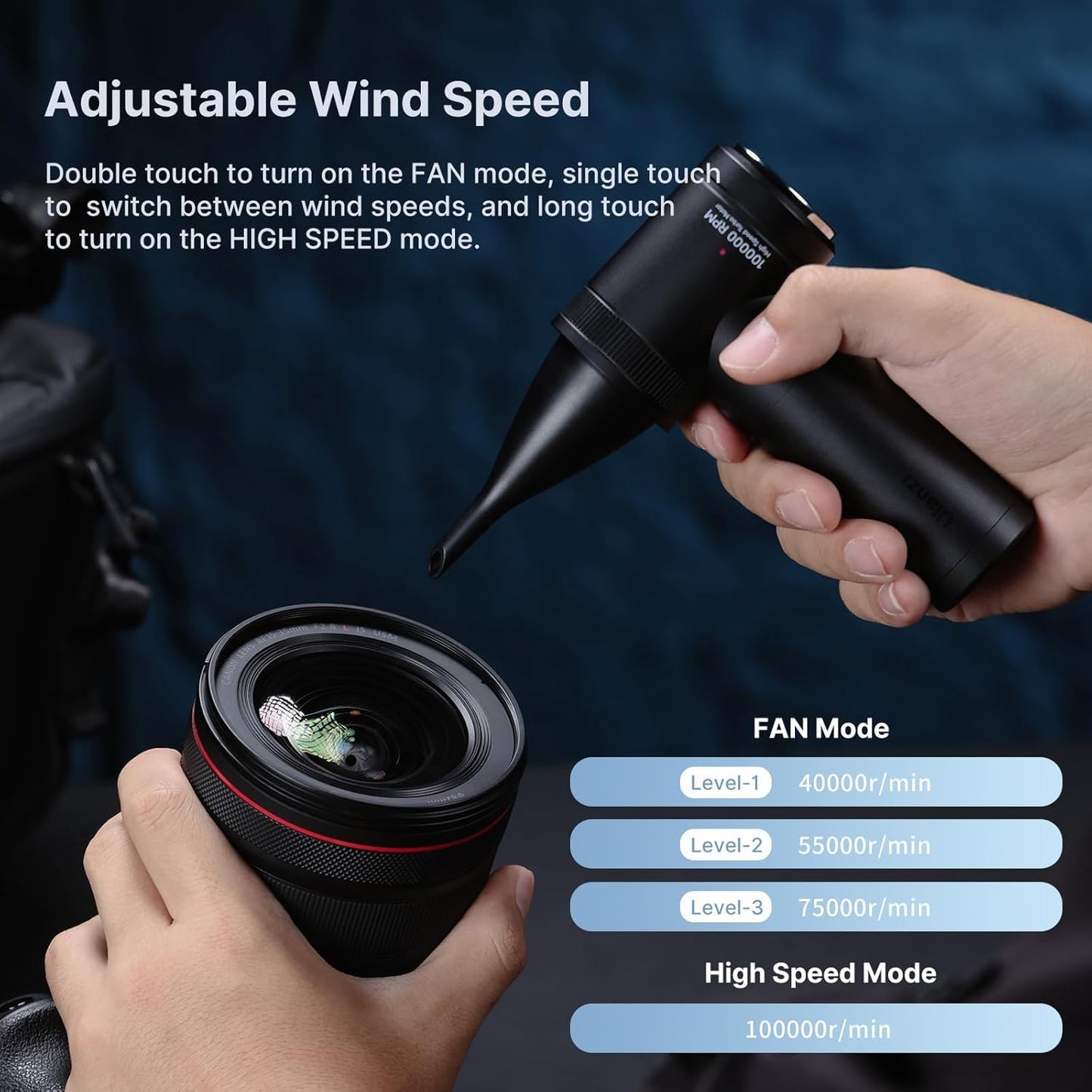 ULANZI Electric Air Duster with Duster Kit, 2-in-1 Design 5 Replacable Nozzles, 4 Gear Intelligent Mechanism Dust Blower & Vacuum Cleaner, Lens Cleaning Air Blower