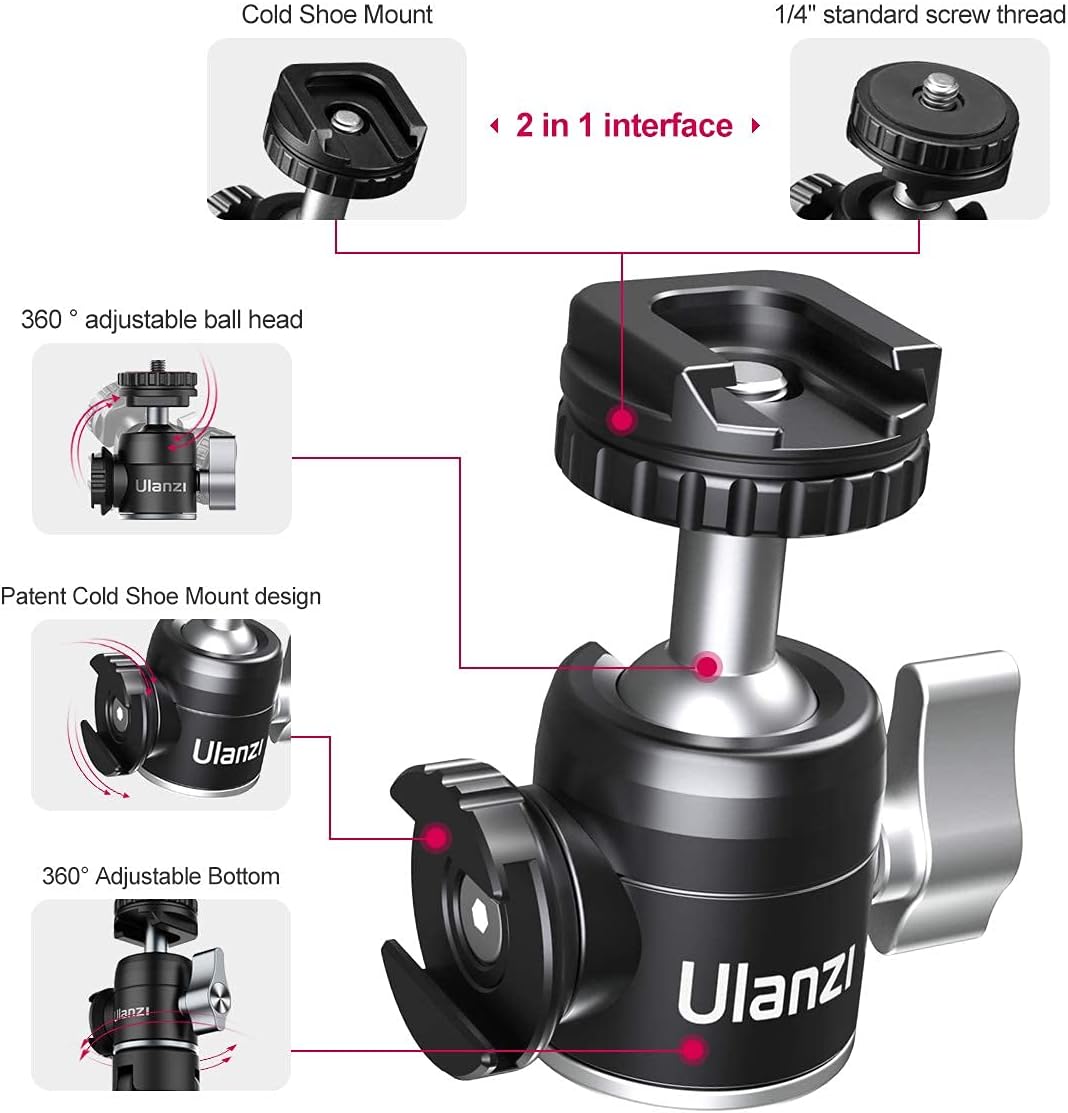 ULANZI Mini Tripod 360° Ball Head Cold Shoe Extendable Vlog Camera Stand ( U60 + MT14)