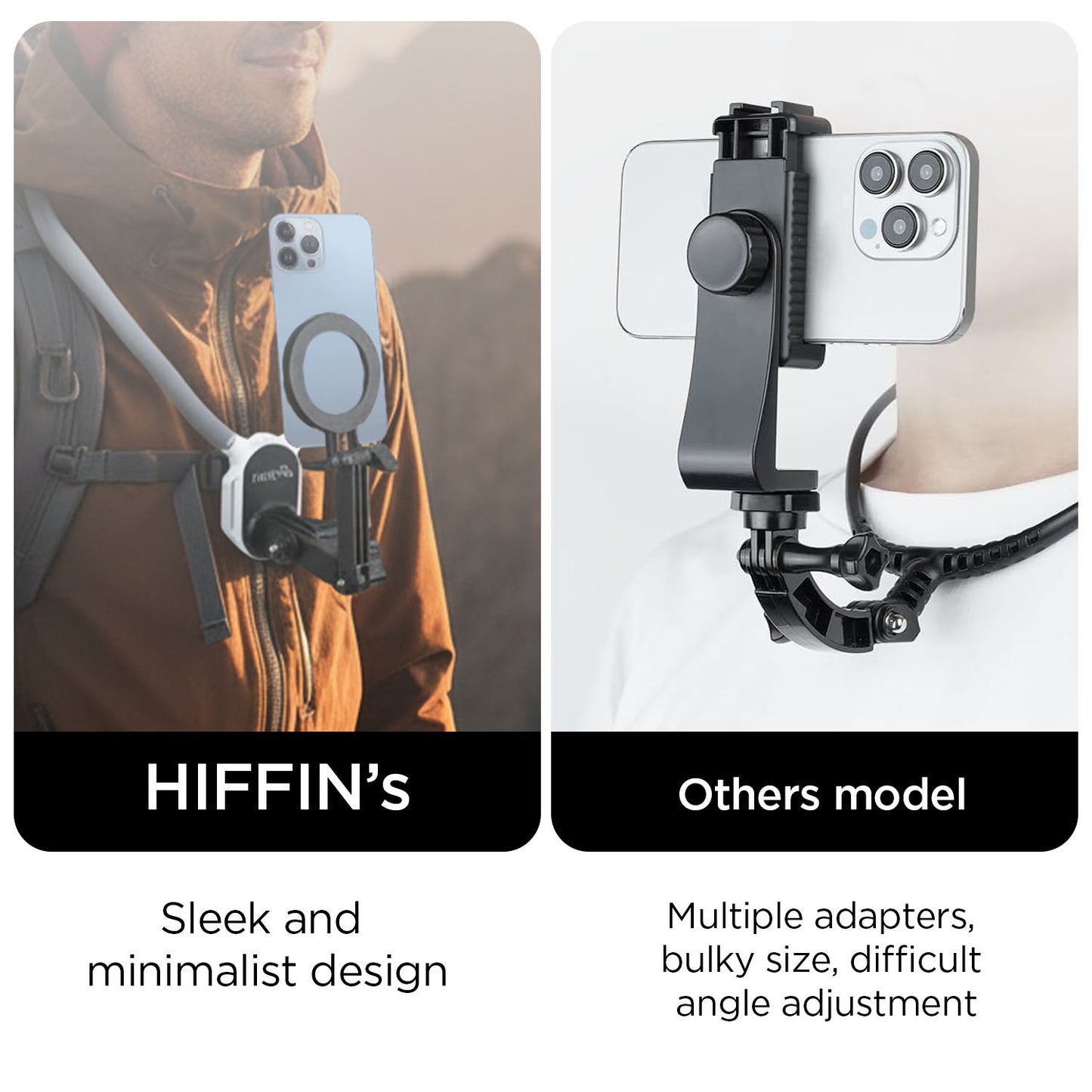 Magnetic Neck & Chest Mount | 360° POV Vlog Holder with Quick-Release Grip, IPhone & Android