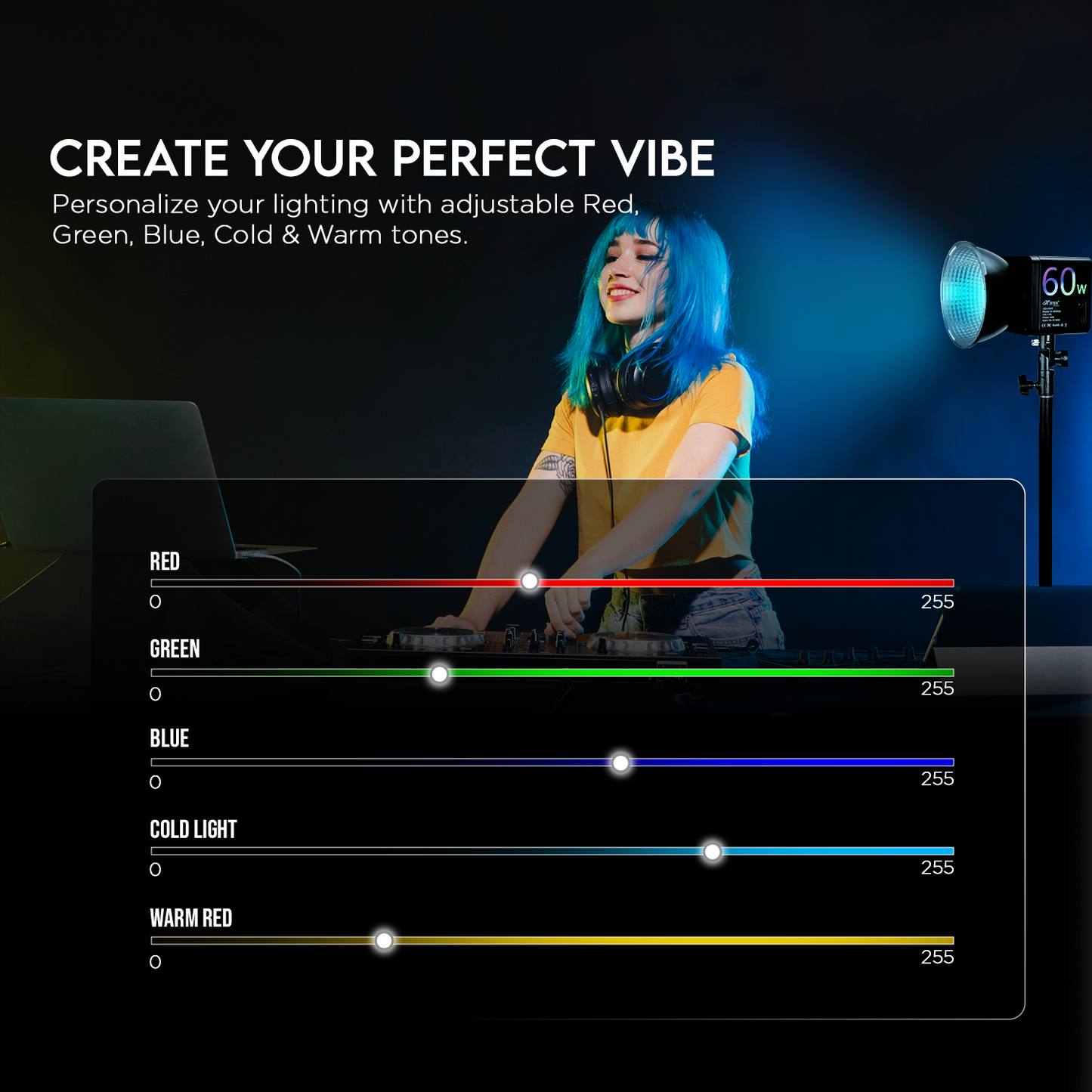 60 Watt RGB Portable Light |2500K-6500K | 26800mAh Battery | CRI 95+ | 24 Effects