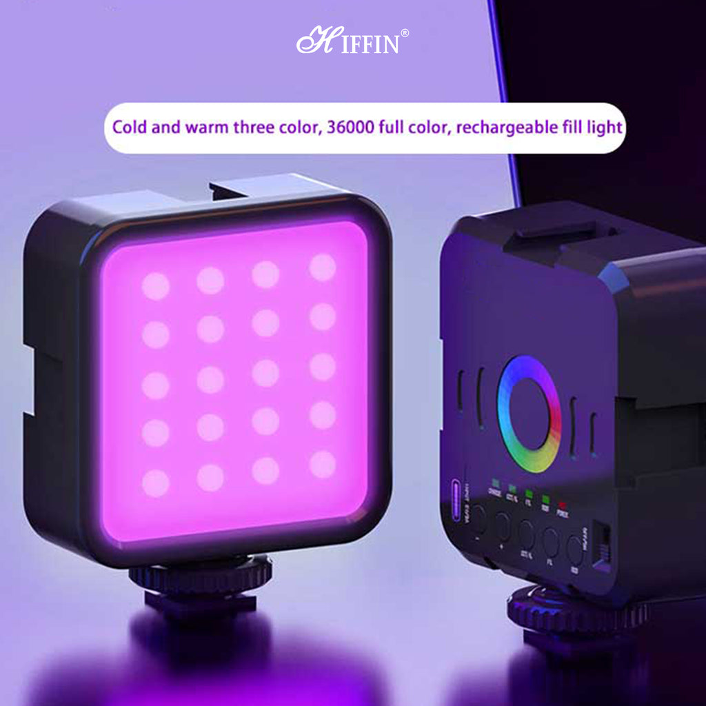 HIFFIN VL49 RGB Video Light, LED Camera Light 360° Full Color Portable Photography Lighting with 3 Cold Shoe, 1200mAh Rechargeable, 8 Light Effects, CRI 95+, 3000-9000K Dimmable Panel Lamp