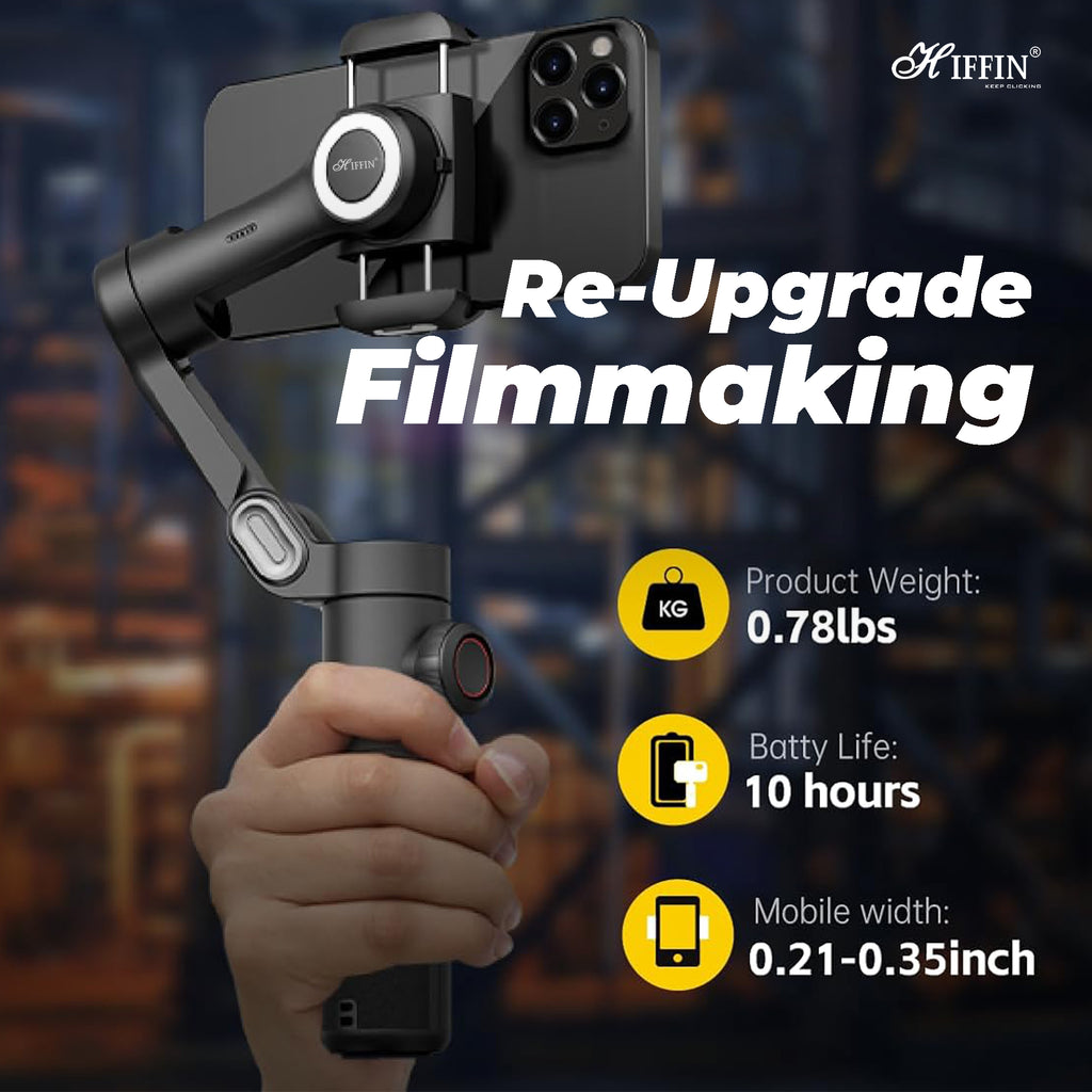HIFFIN Smart X Gimbal Stabilizer 3-Axis Smartphone Foldable Gimbal with Focus Wheel TIK Tok YouTube Vlog Stabilizer for iPhone 14 13 12 Pro Max & All Smartphone