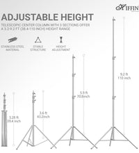 HIFFIN Stainless Steel Heavy Duty 99.06-279.4 CM Adjustable Light Stand with 0.635 CM to 0.9525 CM Universal Adapter for Studio Monolights, Softbox, and More Equipment