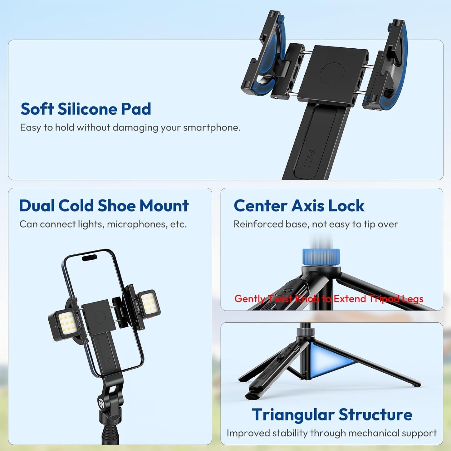 ULANZI TT88 Magnetic Tripod 57" Selfie Stick w/ Remote & Cold Shoes