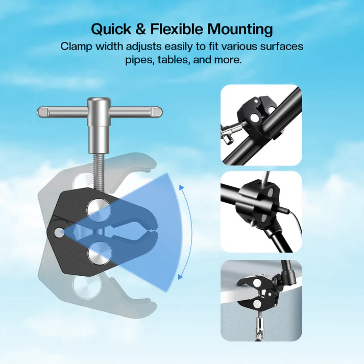 HIFFIN 11inch Adjustable Articulating Friction Magic Arm & Large Super Clamp for Camera Rig, LCD Monitor, LED Flash Lights (11 inch Magic arm+clamp set of 1)