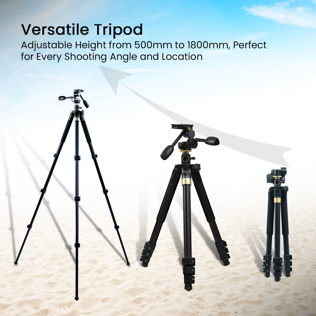 Professional Portable Tripod Monopod with 3 Way Pan Head