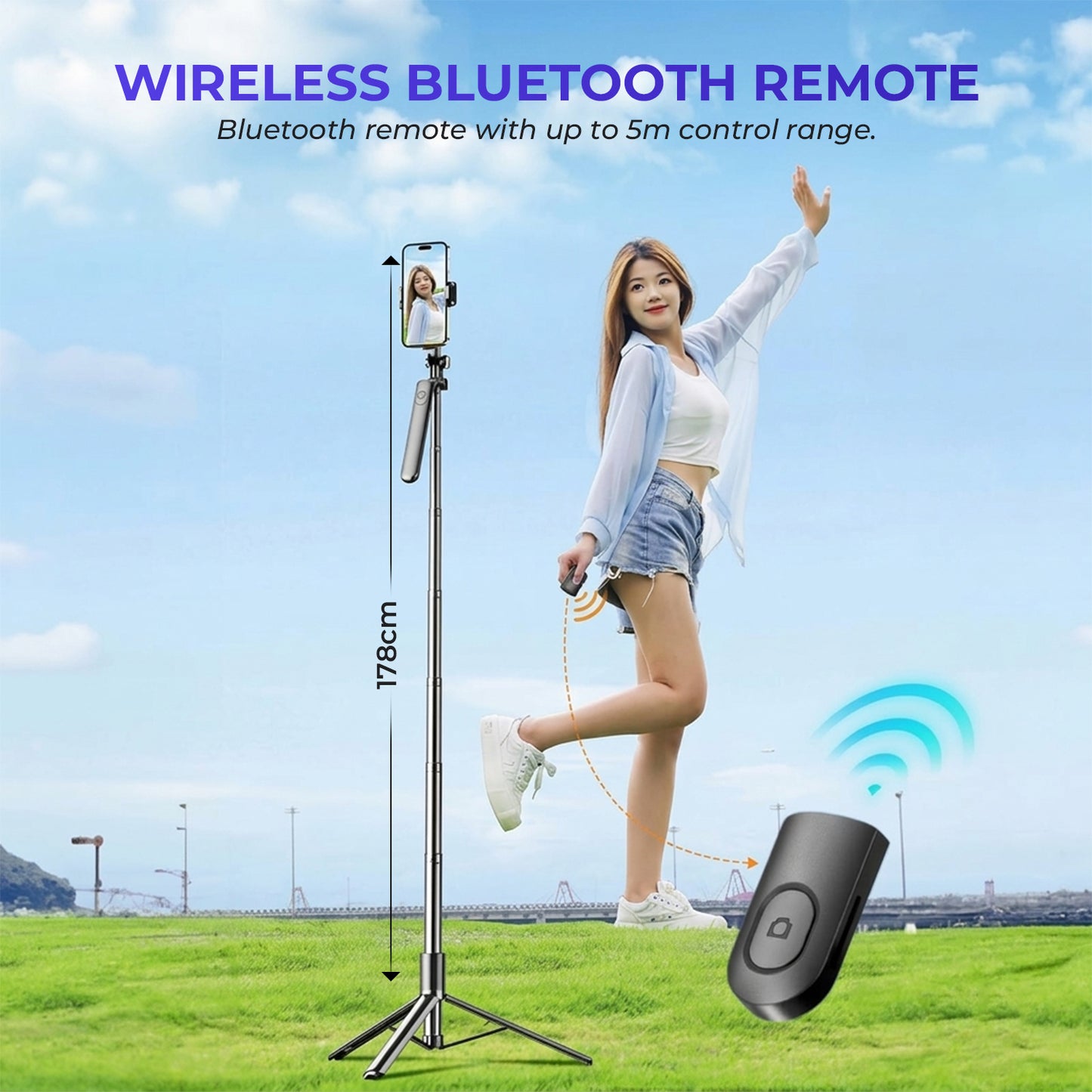 HF-16K 4-in-1 Selfie Stick Tripod w/ LED, 3 Modes, Remote
