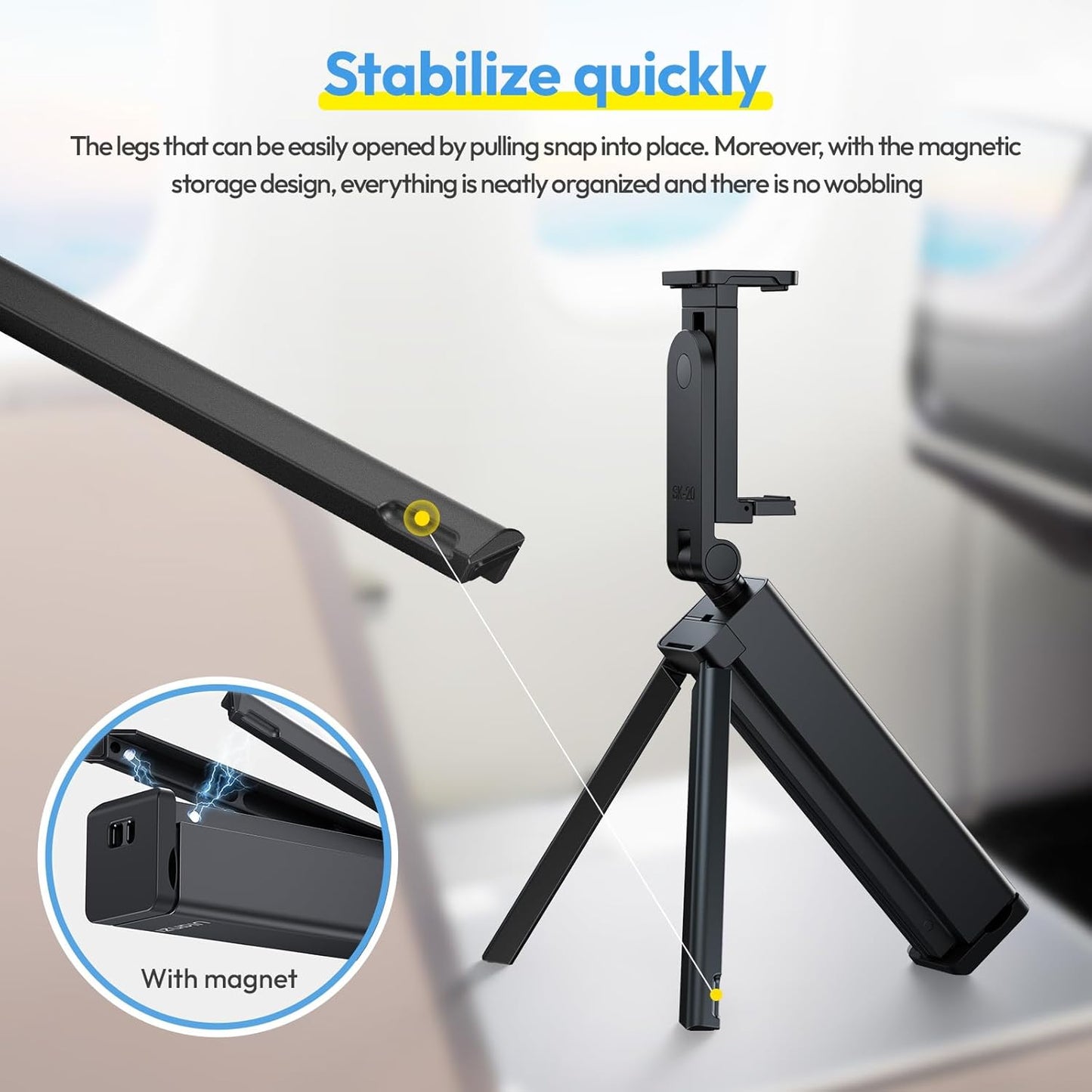ULANZI SK-20 Travel Essentials Airplane Phone Holder, Phone Tripod 360° Rotation,Travel Must Have Handsfree Cellphone Stand for Desk,Flight Essential Universal Adjustable Stand for Train Table