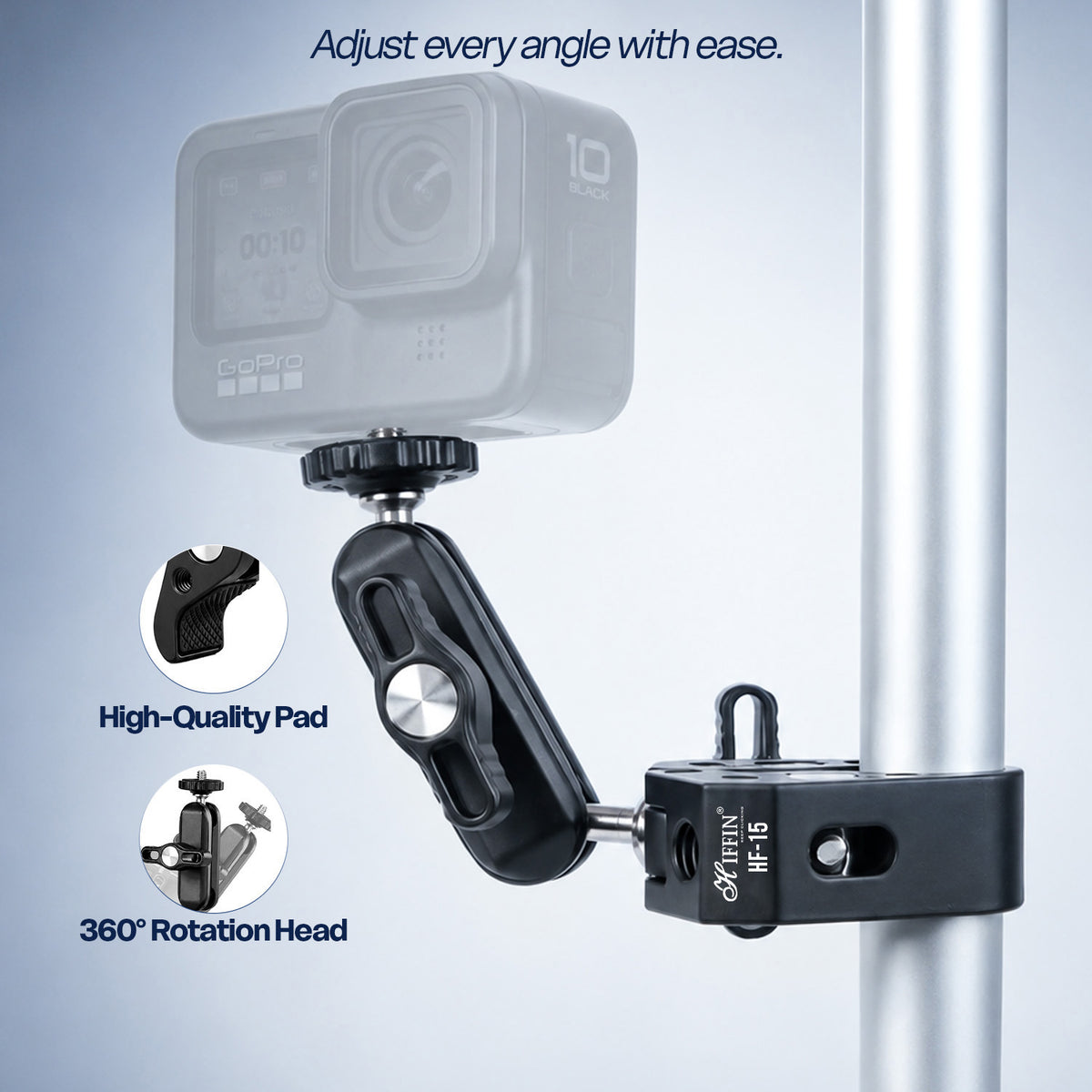 HF-15 Super Clamp Mount, 360° Adjustable, CNC Alloy, 1/4" & 3/8" Thread