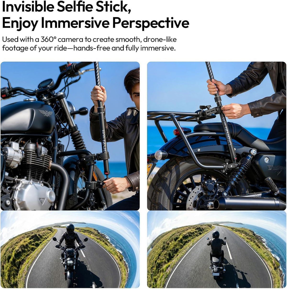 ULANZI VL03 40in Invisible Selfie Stick Motorcycle Bike Mount Kit