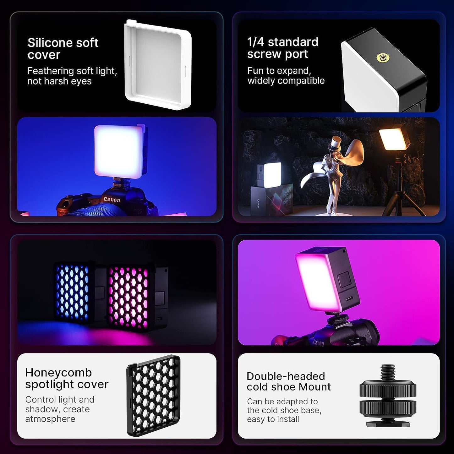 ULANZI VL49 Pro RGB Video Light, 2500-9000K, Dimmable LED Panel, Magnetic