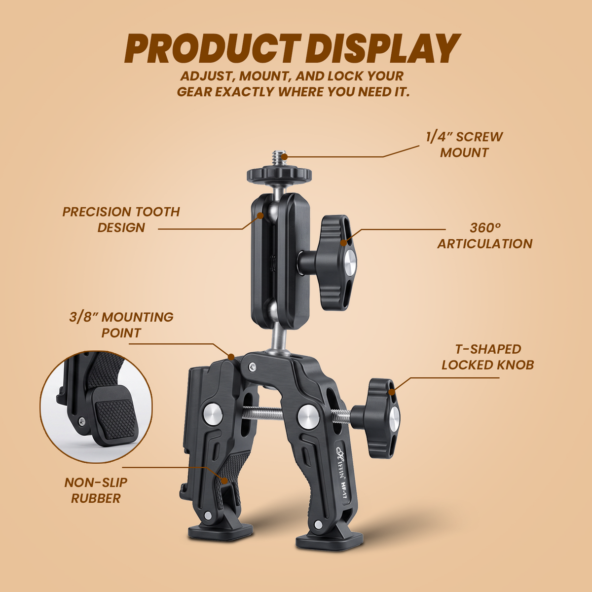 HF-17 Magic Arm & Super Clamp, 360° Ball Head, 1/4" & 3/8" Thread Mount