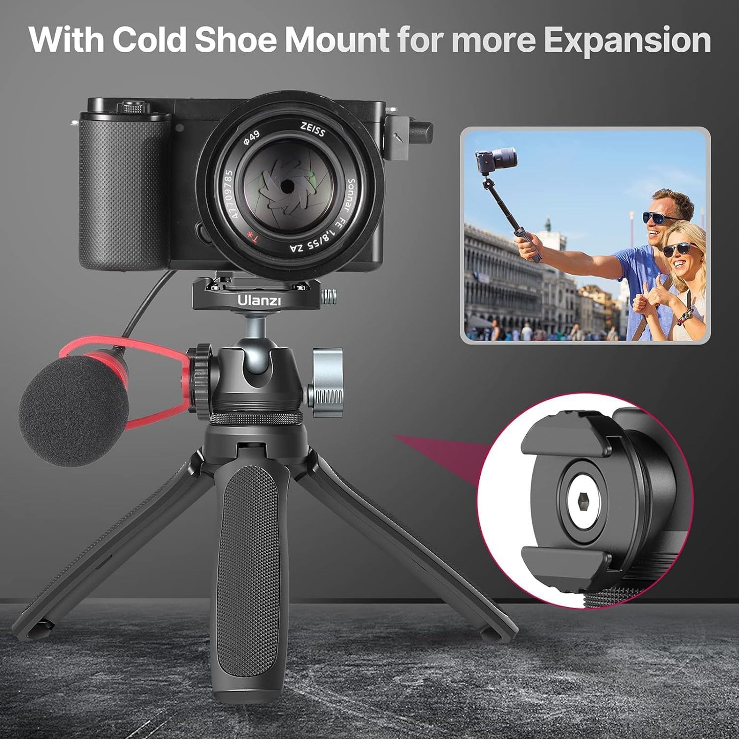ULANZI MT-46 Aluminum Tripod, F38 Plate, 360 Ball Head, Cold Shoe, 4-Level Adjust