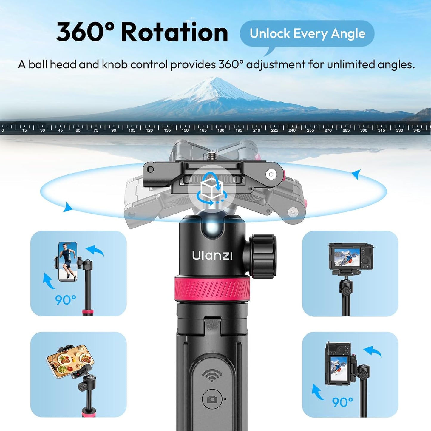 ULANZI MT44B Auto Pop Tripod 59" w Remote, Dual Mount, 360° Head