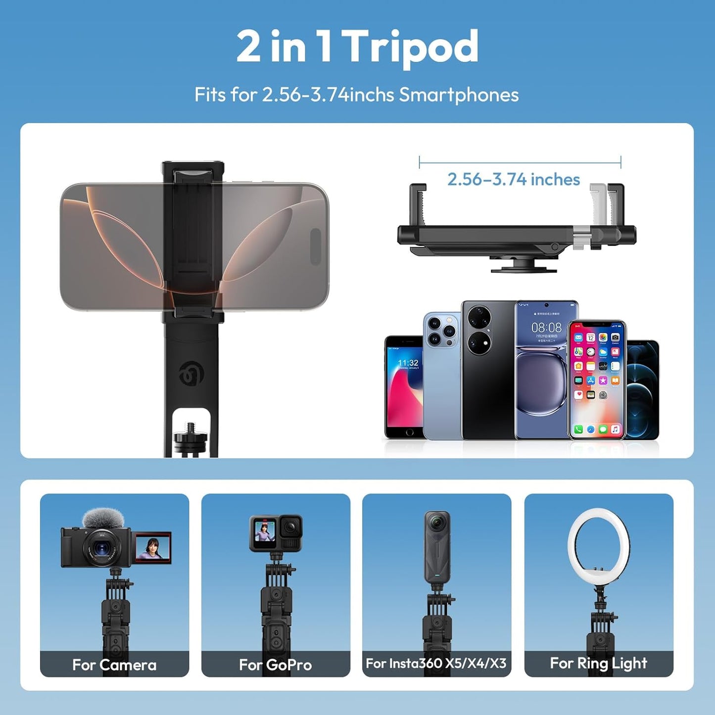 ULANZI TT23 64" Auto Face Tracking Tripod, 360° Selfie Stick w/ Remote for iPhone/Android