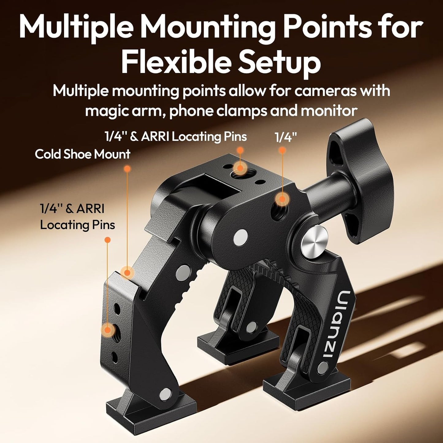 ULANZI CO78 3-Jaw Super Clamp, Cold Shoe, 1/4"-20, ARRI Pins Mount