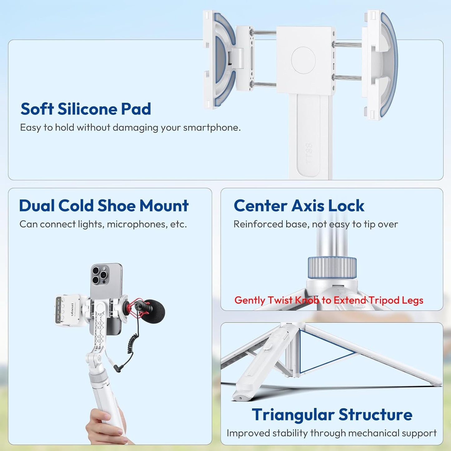 ULANZI TT88 Magnetic Tripod 57" Selfie Stick w/ Remote & Cold Shoes