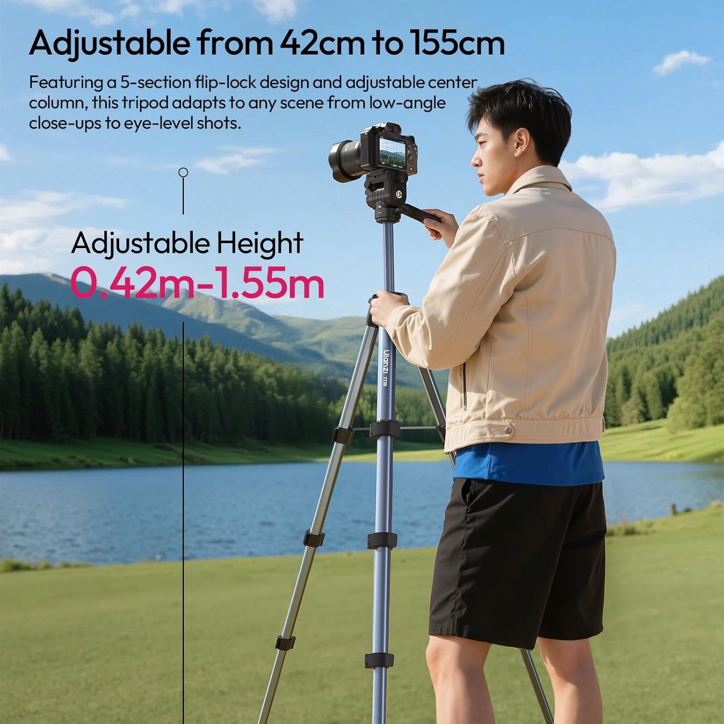 ULANZI TT39 Tripod 61" Vertical/Horizontal, Phone & DSLR, Adjustable