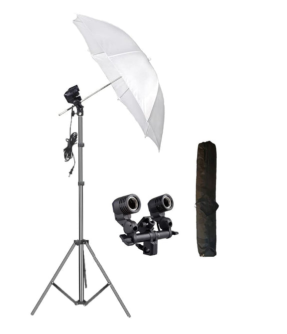 HIFFIN E27 Studio Double Holder KIT Umbrella White + Studio Light Stand 9 FT+ Umbrella and Double Holder KIT Mark I WOB (1 x Double Holder | 1 x Light Stand 9 feet | 1 x Umbrella | 1 x Bag)