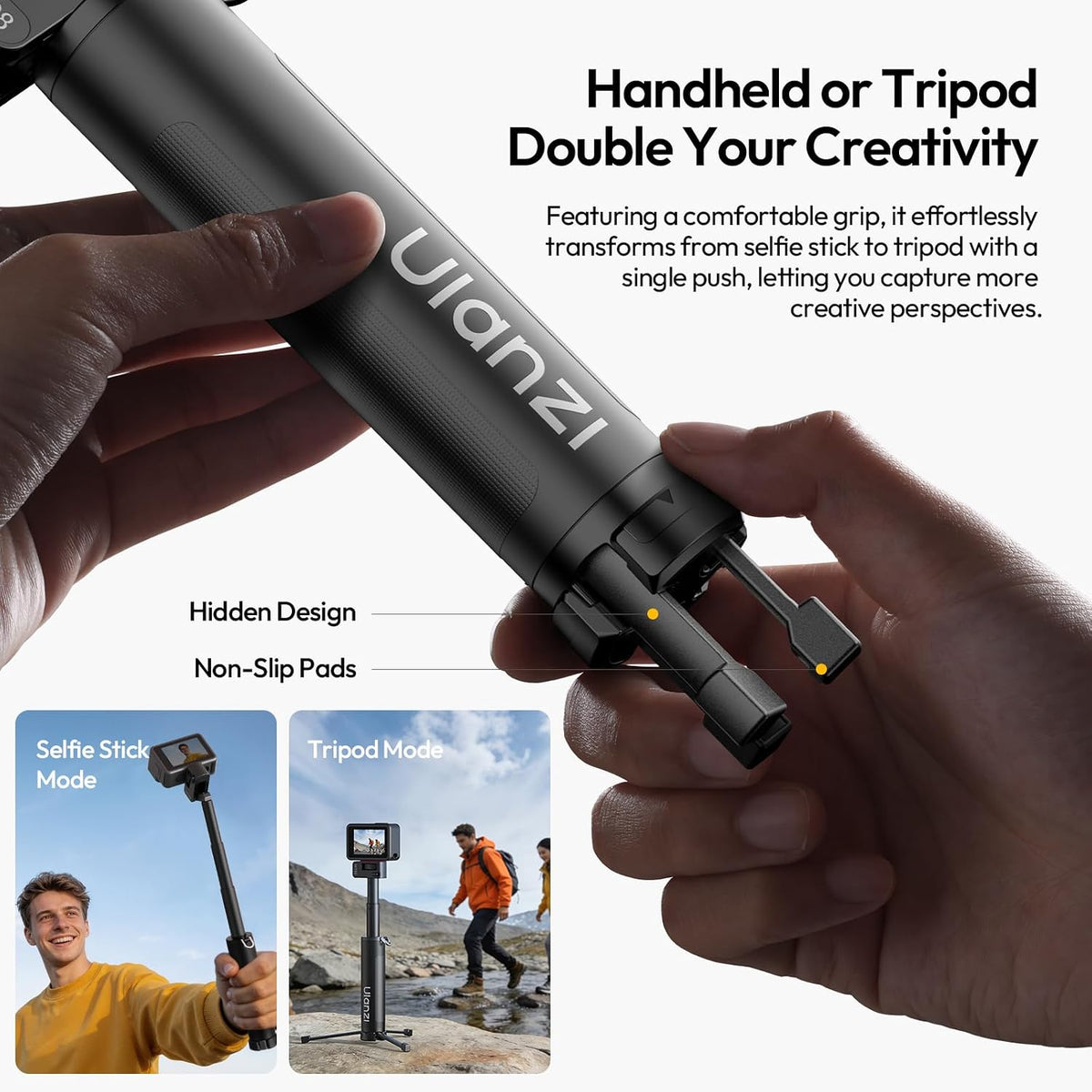 ULANZI MT-44 Extendable Vlog Tripod, Selfie Stick & 360° Ball Head for Phone & Camera