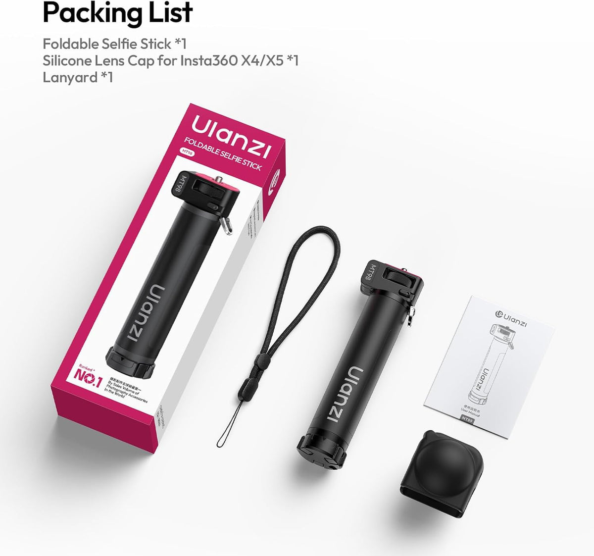 ULANZI MT-44 Extendable Vlog Tripod, Selfie Stick & 360° Ball Head for Phone & Camera