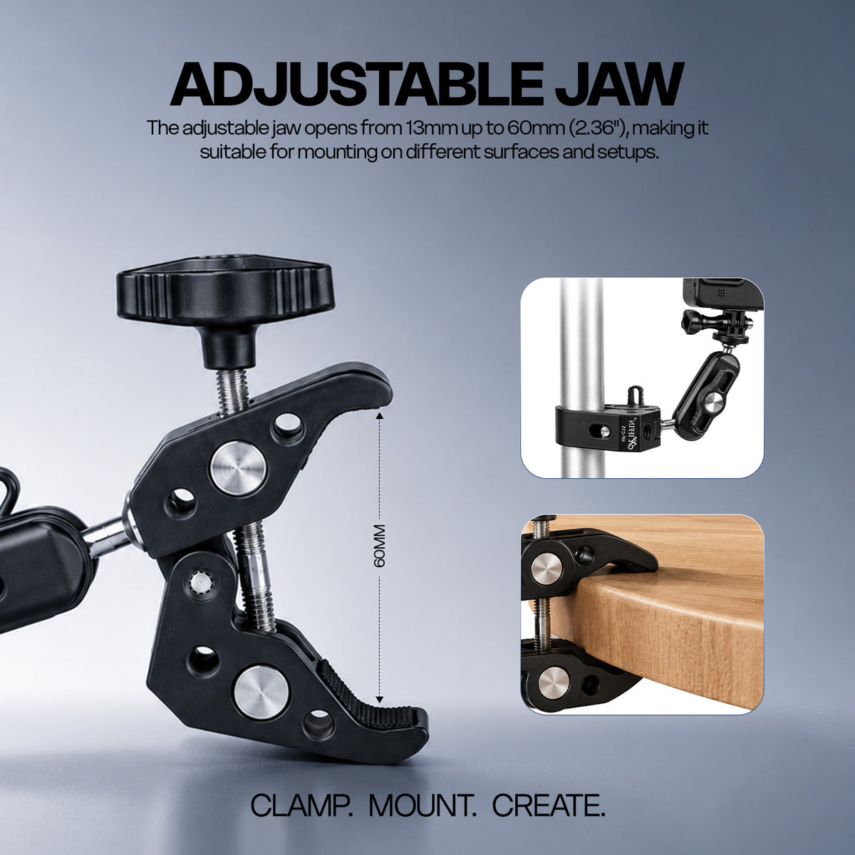 HF-15 Super Clamp Mount, 360° Adjustable, CNC Alloy, 1/4" & 3/8" Thread