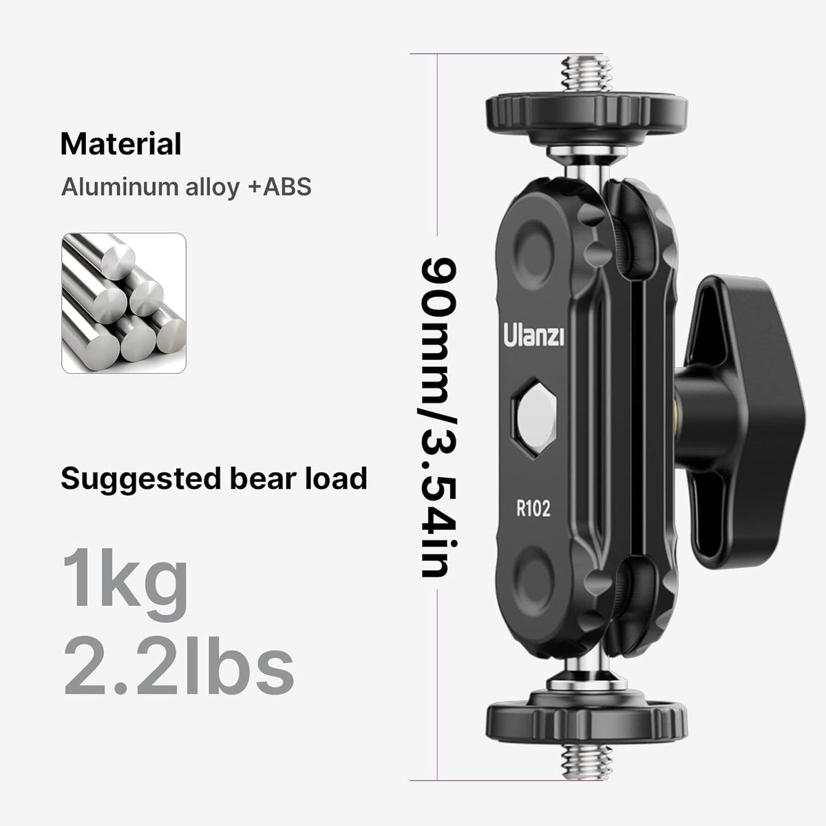 ULANZI R102 Magic Arm Double Ballhead 1/4'' Screw Monitor Mount Bracket