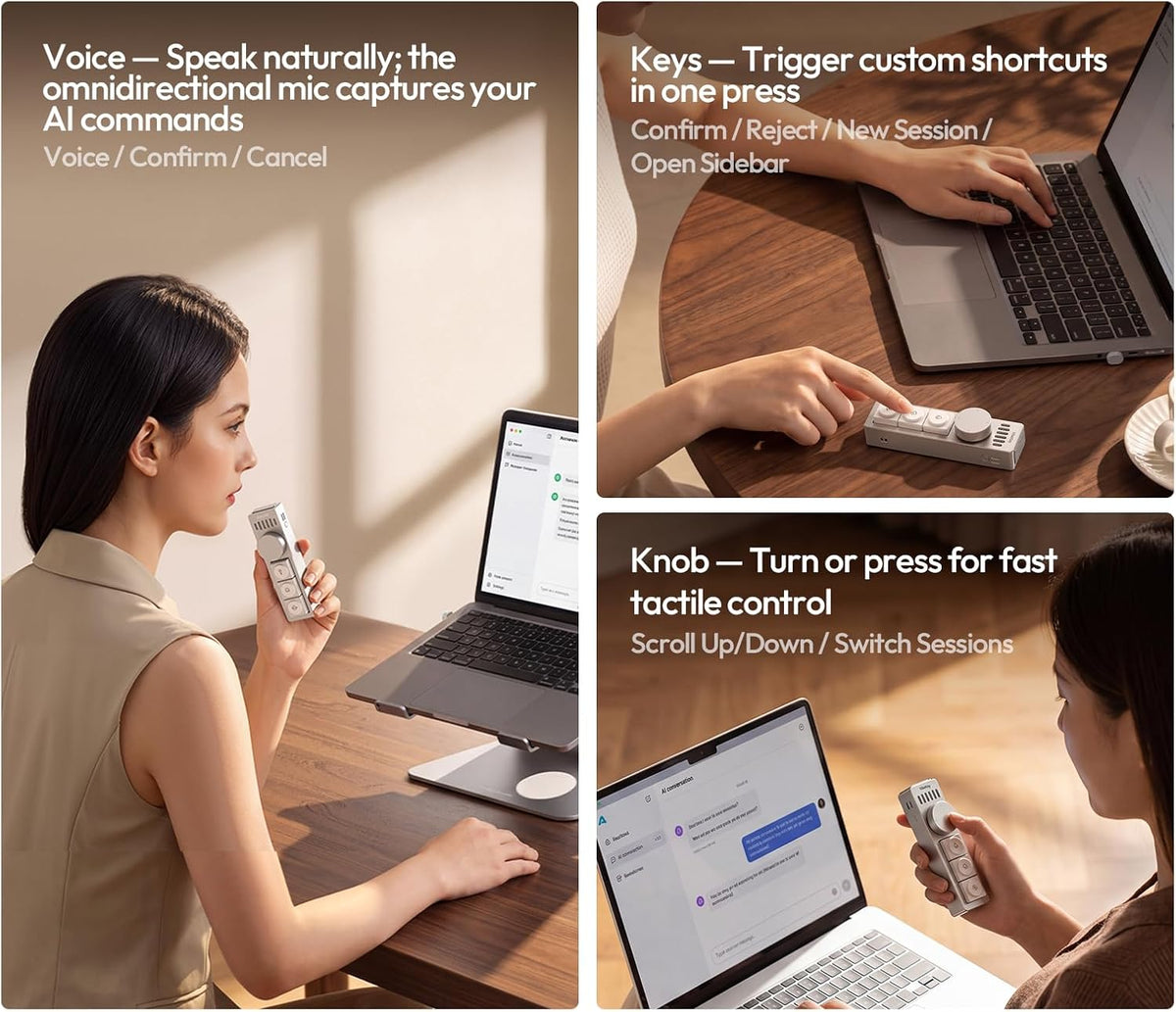 Ulanzi AU05 Wireless AI Keyboard with Microphone | 3 Buttons & 1 Dial | One-Touch Voice Dictation