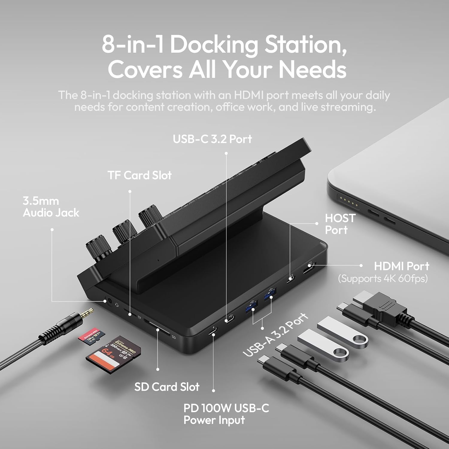 Ulanzi D200X ライブ配信コントロールパネル 本体 ULANZI D200X Stream Controller 14 LCD Keys & 8-in-1 USB-C Hub 4K