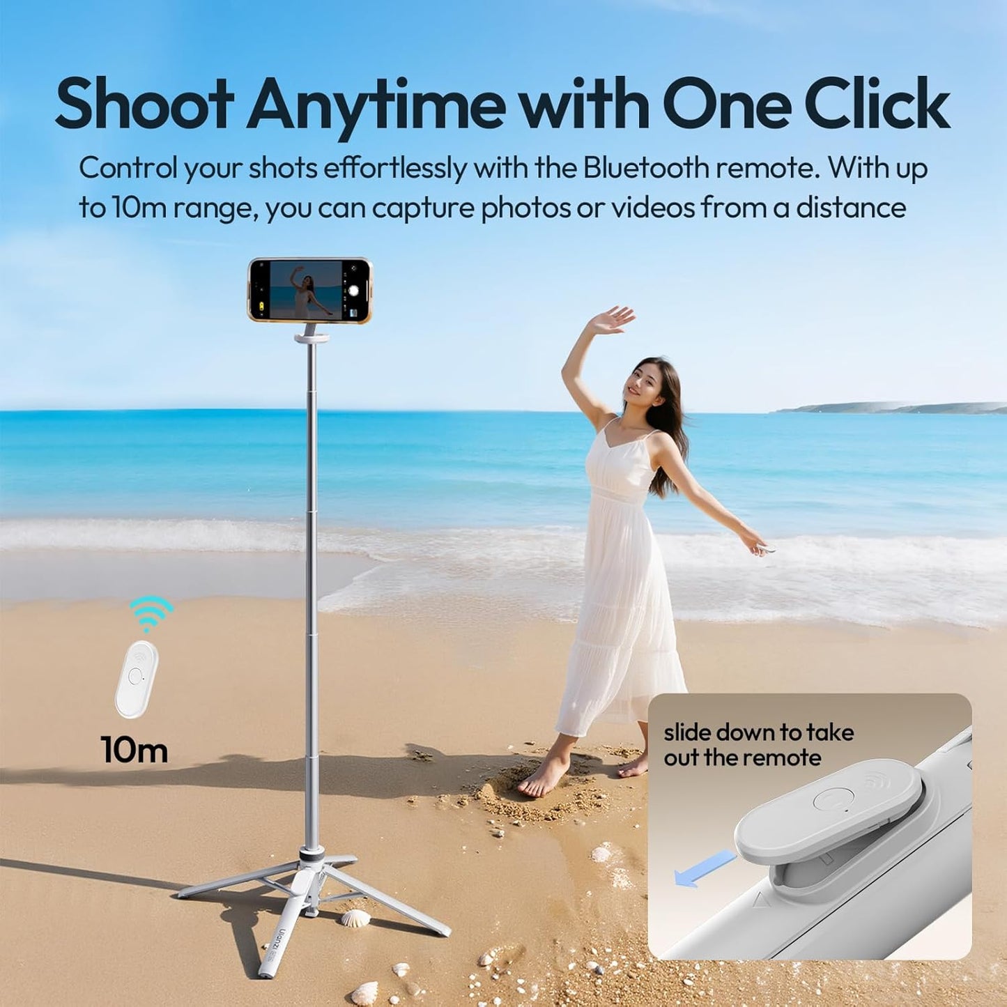 ULANZI MT85 Automatic Phone Tripod, 60″ Auto-Open 4-Leg Stand for iPhone 12–17, Black/White