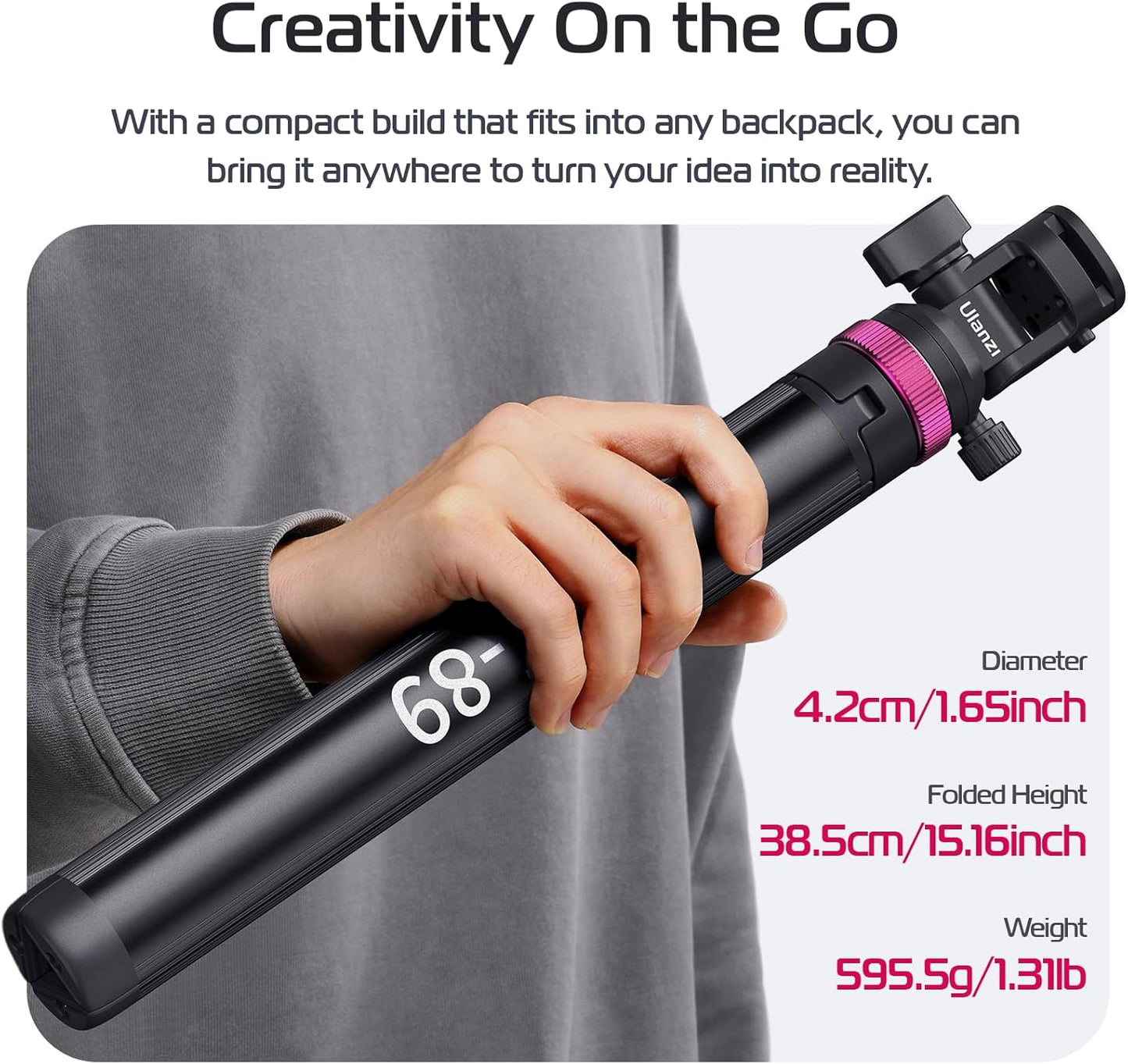 ULANZI MT-89 82in Aluminum Extendable Tripod, 1/4in QR, 2.2lb Load