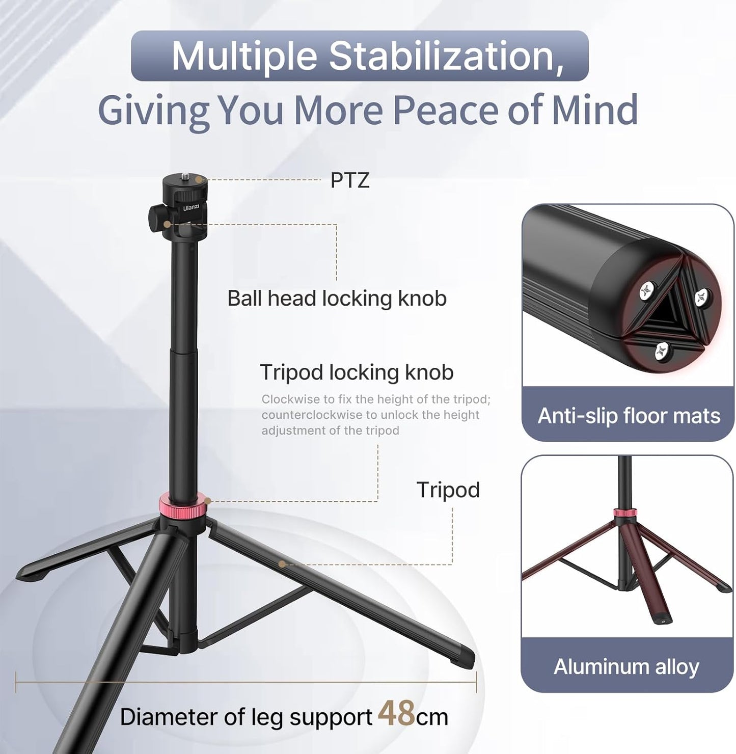 Ulanzi MT-79 Extendable Aluminum Tripod, 81" Adjustable Stand, 360° Head
