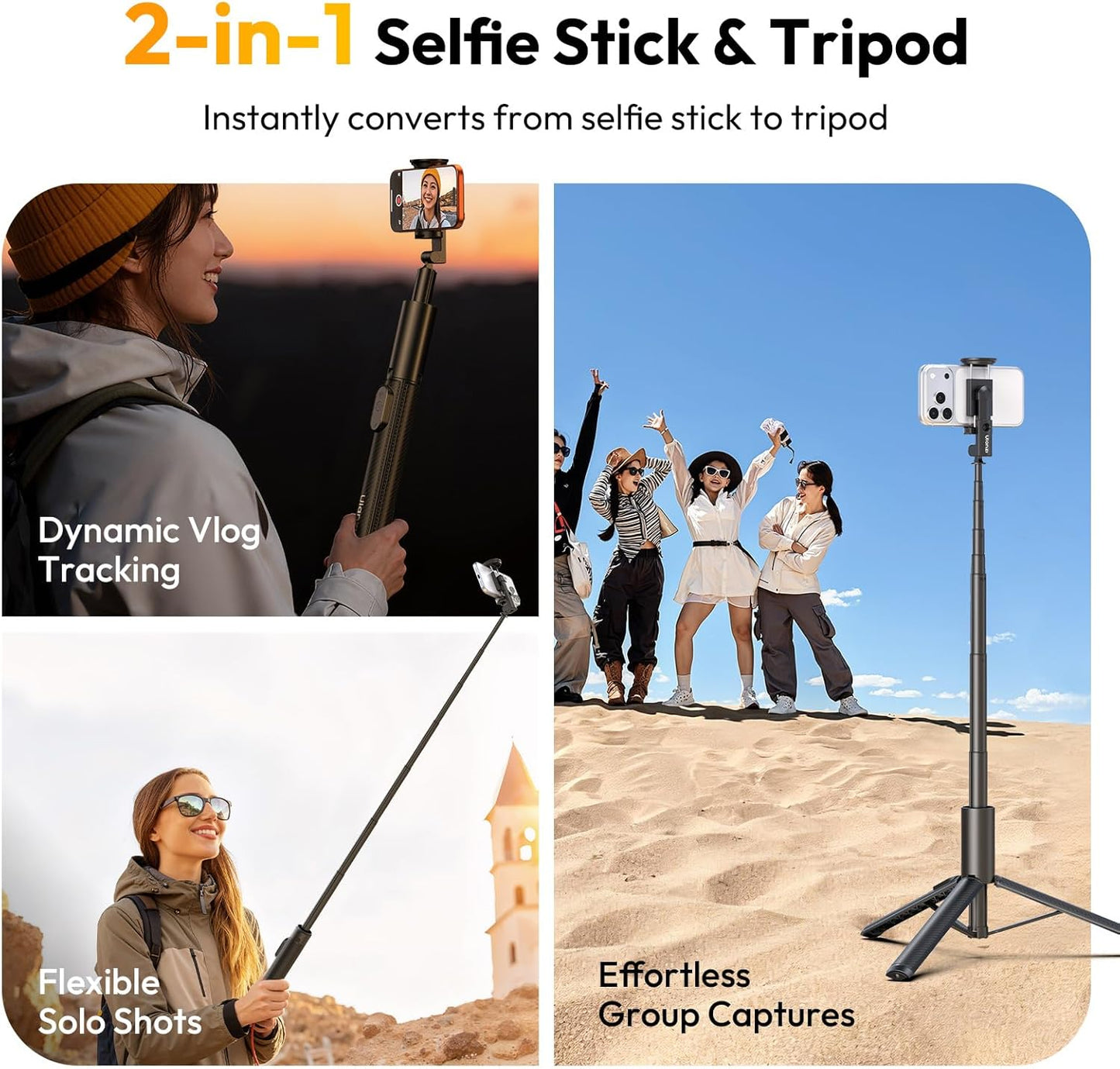 ULANZI SK27 61'' Extendable Phone Tripod/Selfie Stick, Bluetooth Remote