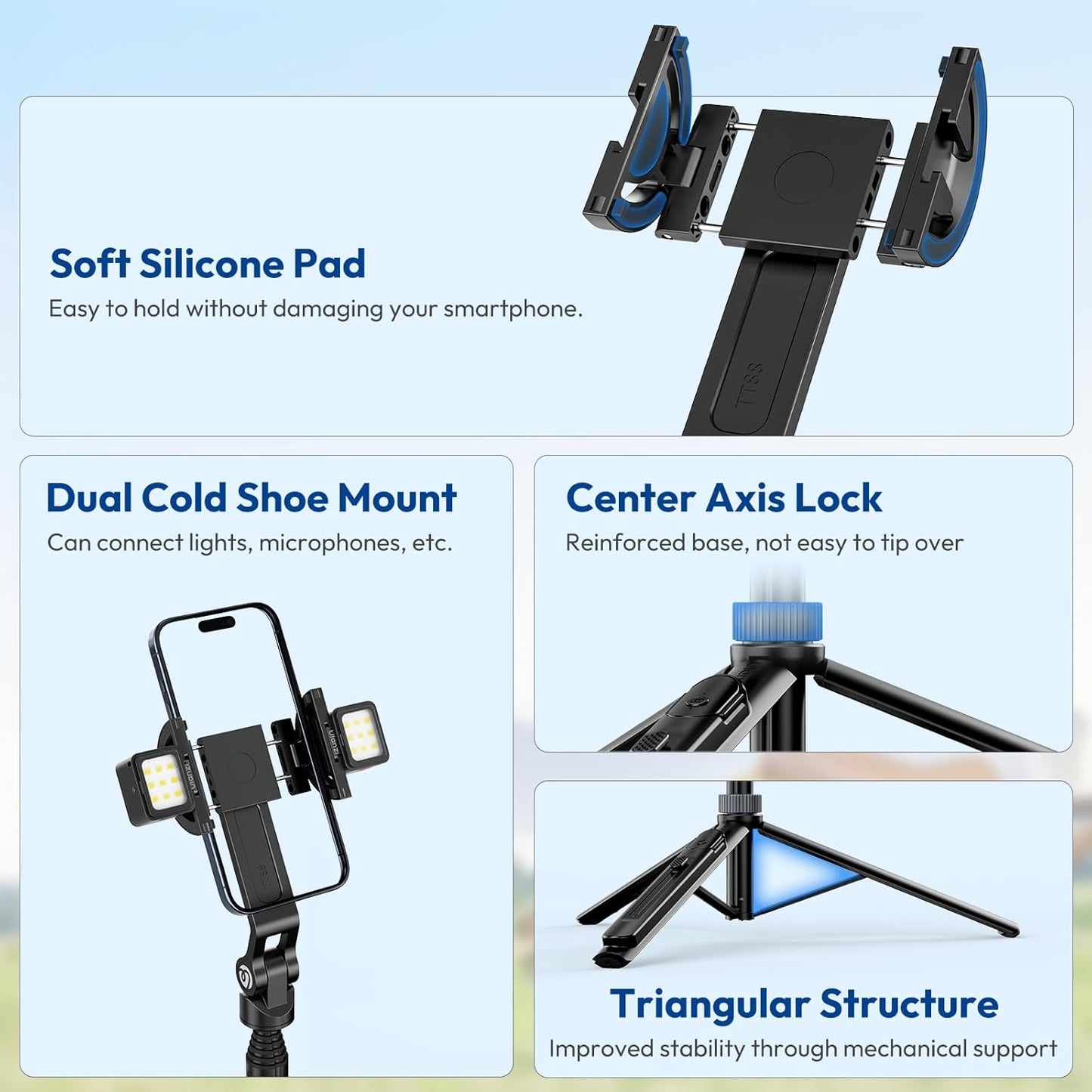 ULANZI TT88 Magnetic Tripod 57" Selfie Stick w/ Remote & Cold Shoes